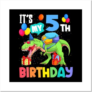 T Rex Dinosaur Its My 5Th Birthday 5 Years Old Boys Kids Posters and Art